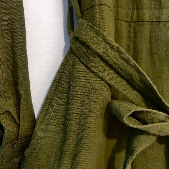 Modcloth Womens Size M Green Linen Viscose Roll Tab Sleeves Tie Belt Jumpsuit - Picture 6 of 10